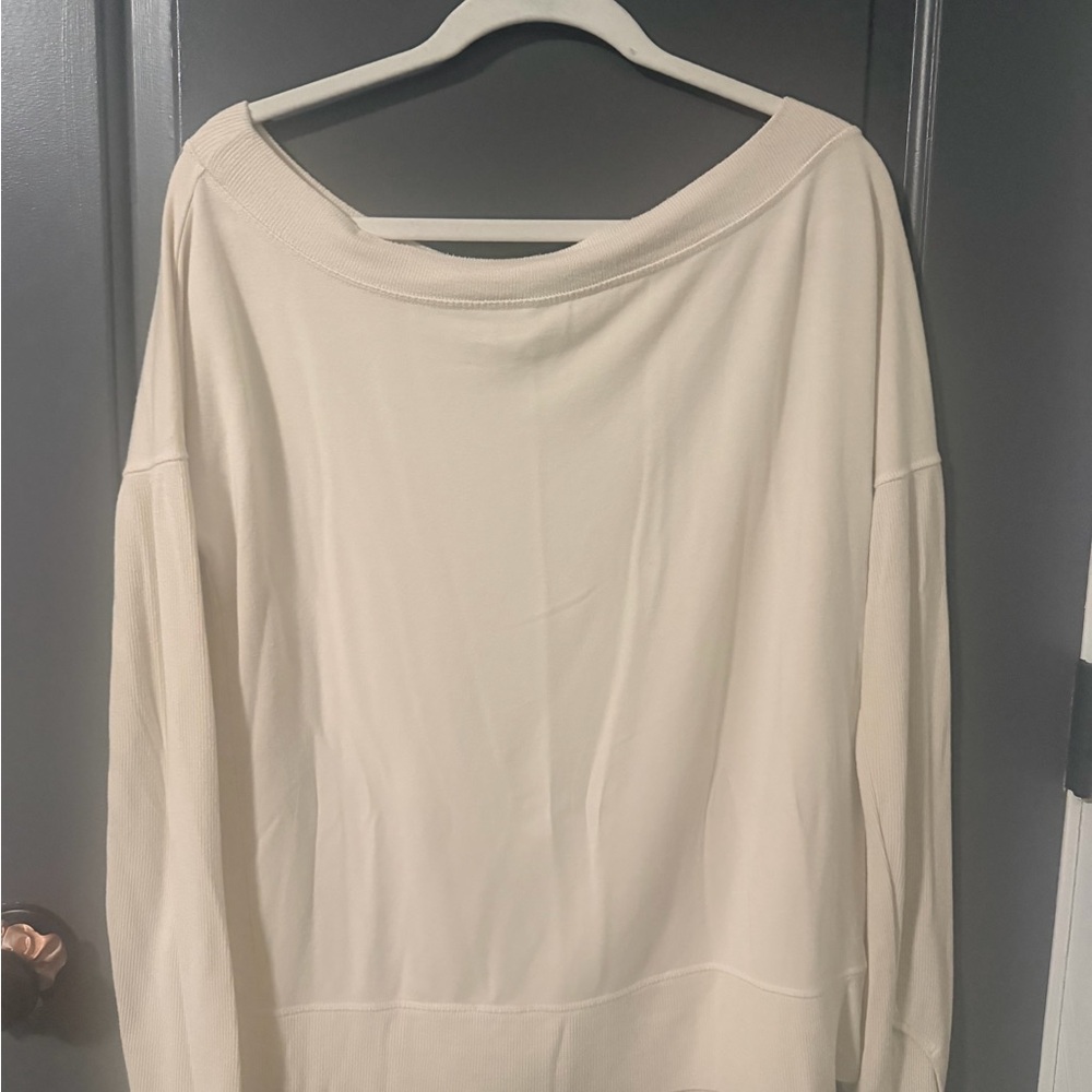 Athleta Off-White Ribbed Long Sleeve Top